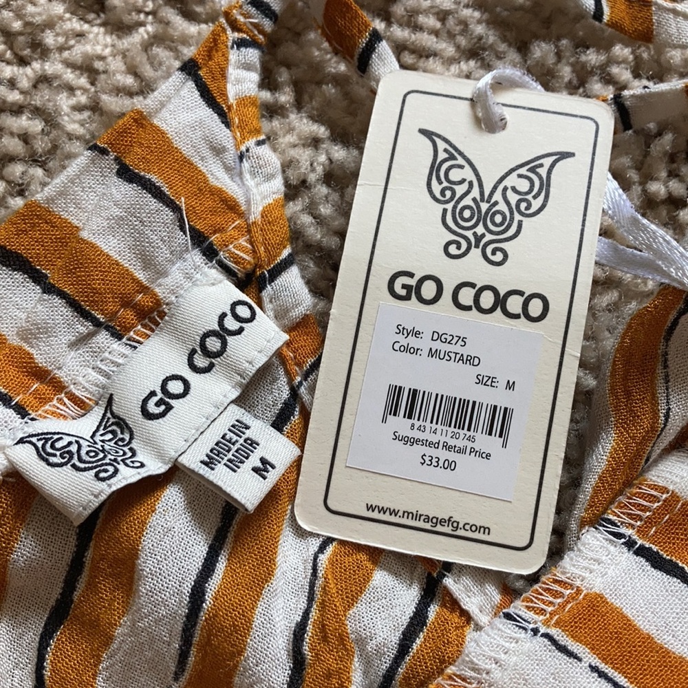 Go Coco Striped Deep V Neck Romper NWT Women’s Size Medium Brown Black Cream - Picture 5 of 6